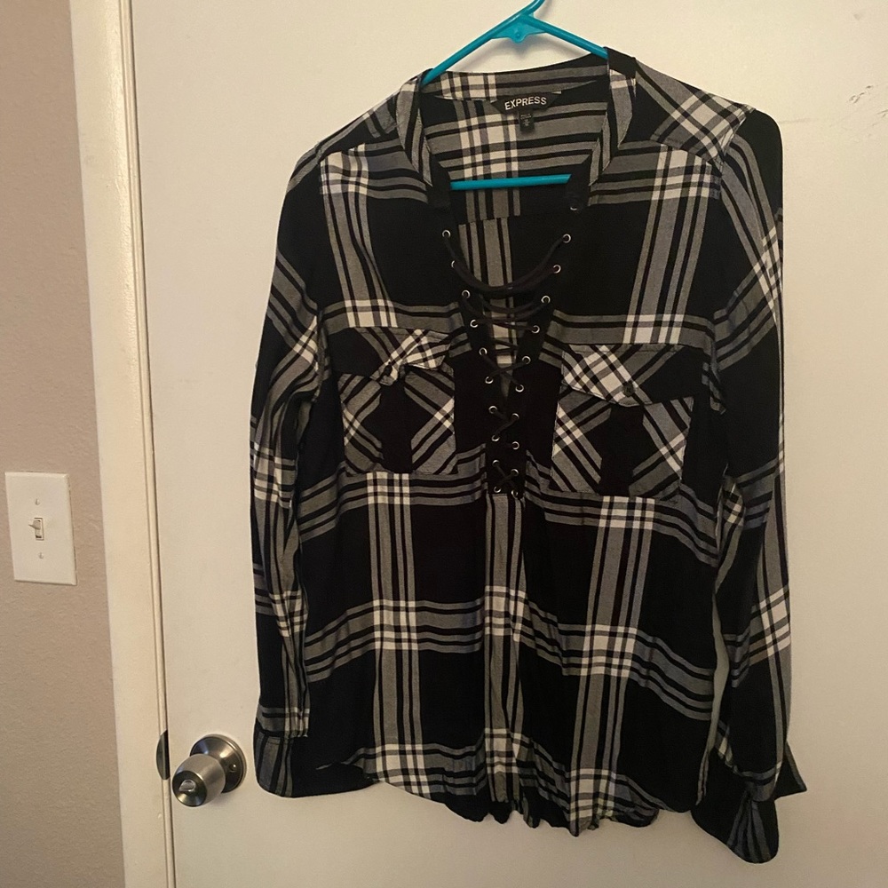 Express flannel black and white blouse